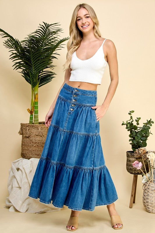 Plus size tiered denim cheap skirt