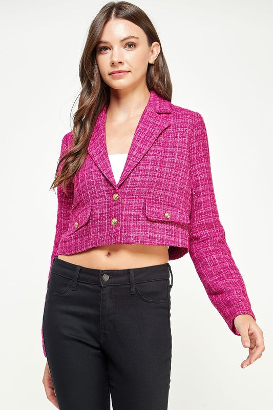 Magenta Tweed Cropped Blazer Jacket – Aquarius Brand
