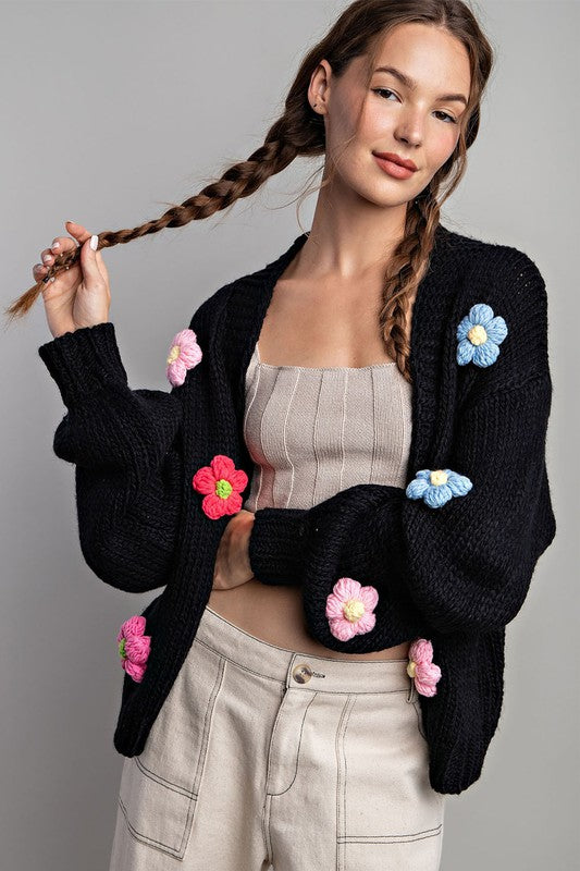 Black Rose Cardigan - 3D Floral Cardigan - Cardigan Sweater - Lulus