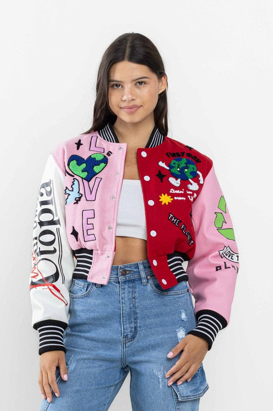 Buy Red And Pink Varsity Jacket For Womens