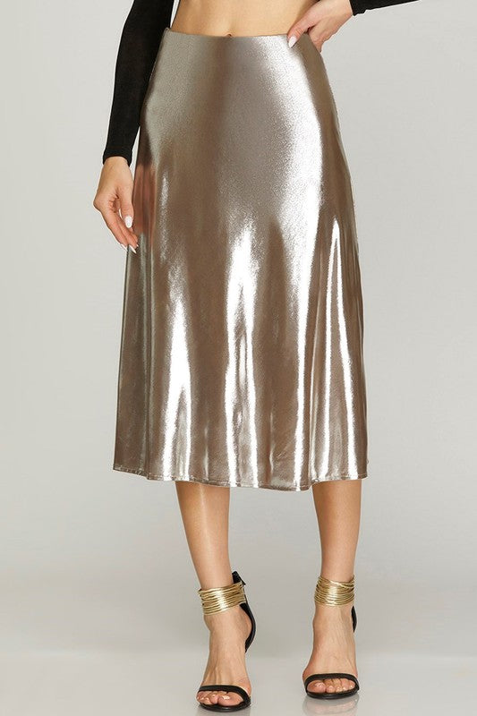 Metallic knit hotsell midi skirt