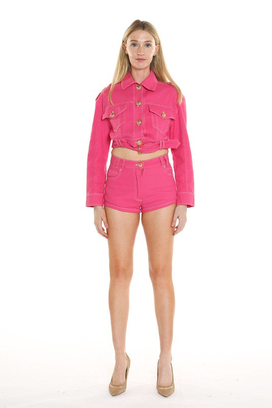 Fuchsia denim outlet jacket