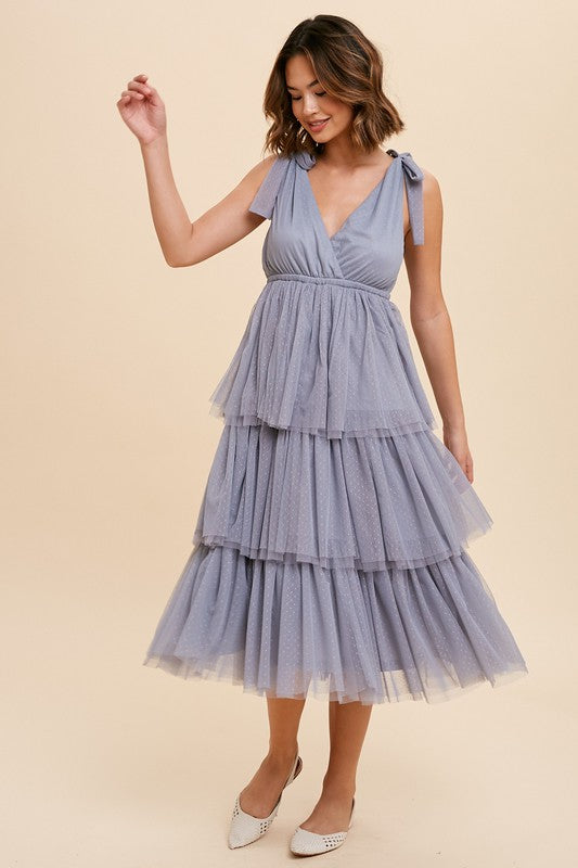 Slate Blue Tulle A-Line Midi Dress | Womens | X-Small (Available in M) | 100% Polyester | Lulus