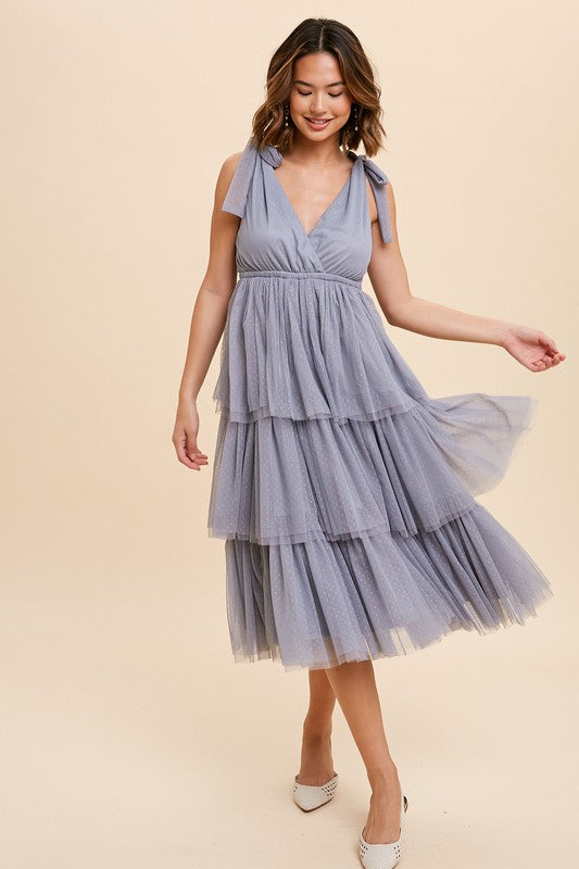 Slate Blue Tulle A-Line Midi Dress | Womens | X-Small (Available in M) | 100% Polyester | Lulus