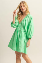 Patina Green Dolman Sleeve V Neck Poplin Mini Dress