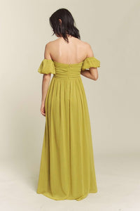 Kiwi Ruched Chest Off Shoulder Chiffon Maxi Dress