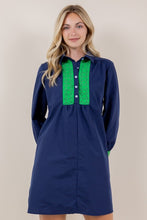 Navy Contrast Long Sleeve Collared Tunic Dress