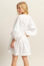 White Dolman Sleeve V Neck Poplin Mini Dress