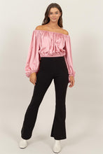 Pink Off-Shoulder Satin Balloon Sleeve Top