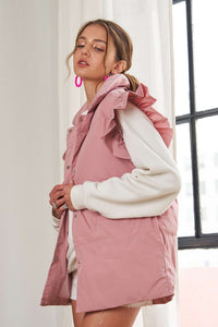 Dusty Pink Ruffle Sleeve Down Vest