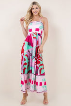 Pink Printed High Waist Strap Dress