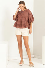 Brown Simply Beautiful Elbow Sleeve Tiered Top