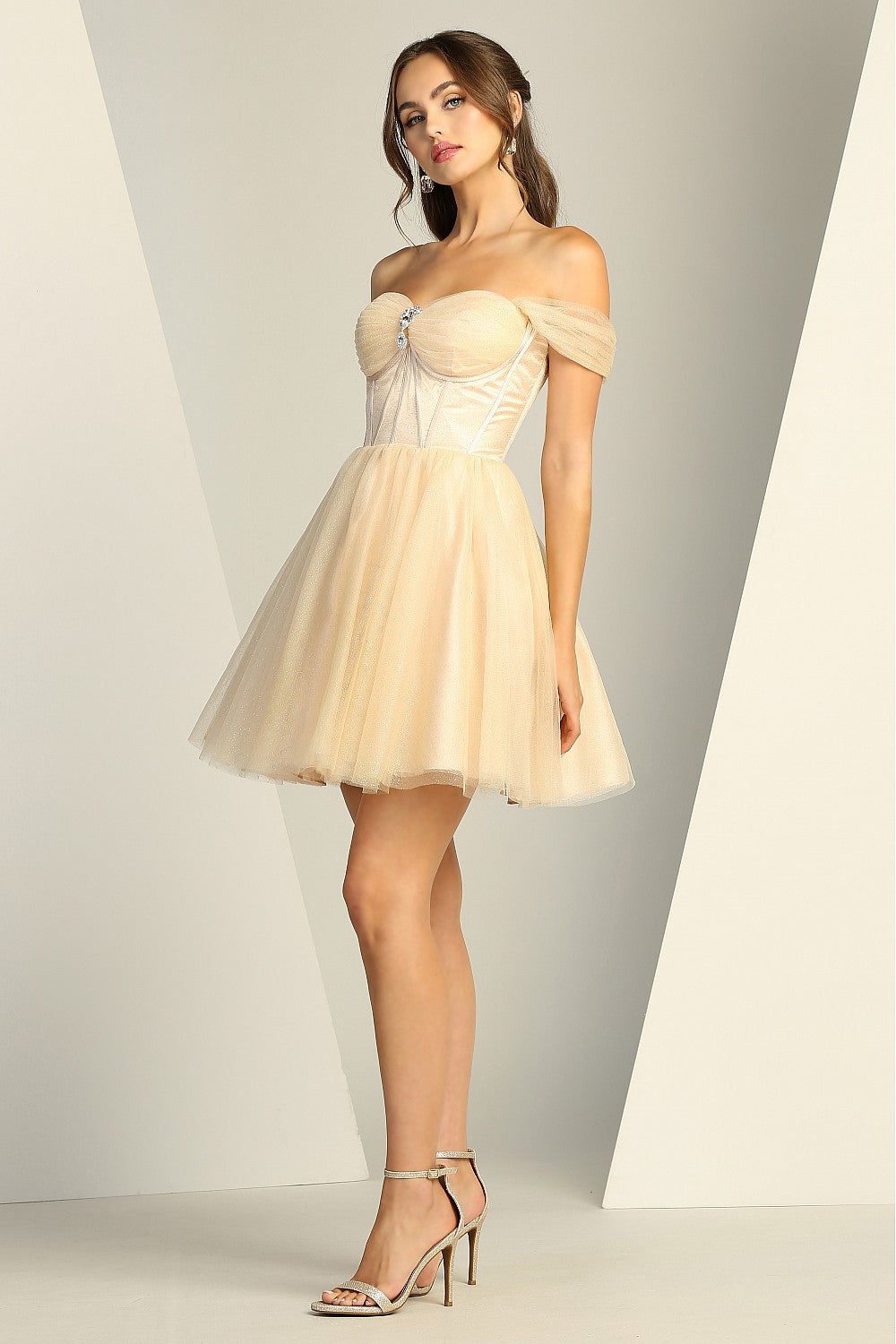 Champagne One Shoulder Tight Prom Sweetheart Dress