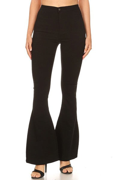 Black High Waist Super Stretch Disco Bell Bottom Pants