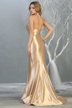 Champagne Satin Metallic V-Neck Long Dress