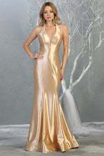 Champagne Satin Metallic V-Neck Long Dress