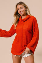 Rust Popcorn Waffle Turtle Neck Top