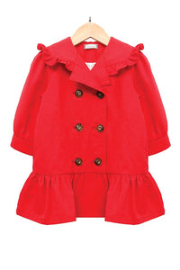 Red Loose Mid-Length Trench Coat