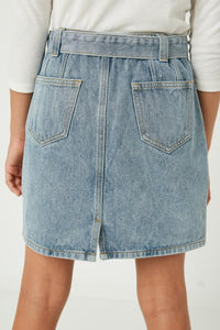 Light Denim Belted Denim Skirt