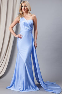 Powder Blue Asymmetric Stretchy Evening Gown