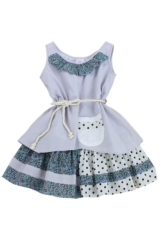 Light Gray Toddlers & Girls Boho Patchwork-Layers Dress