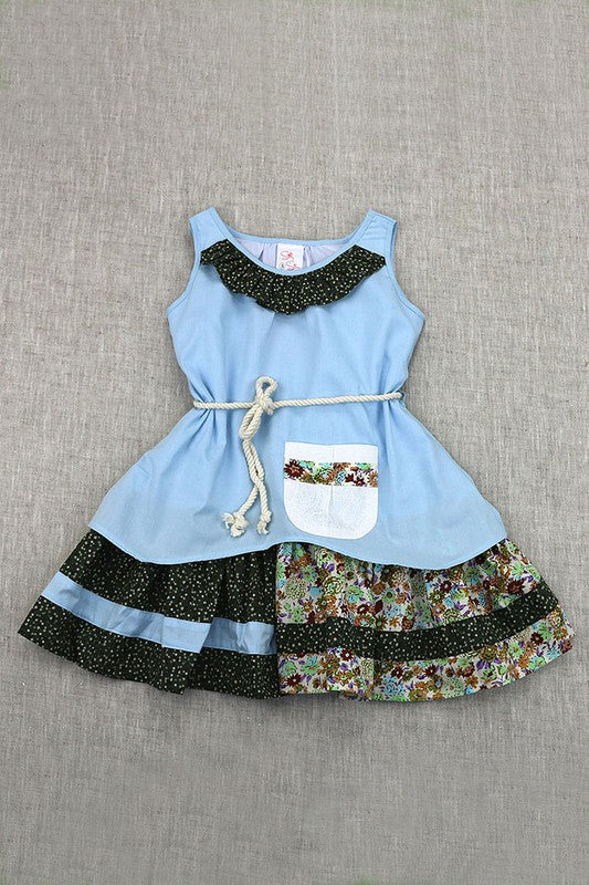 Baby Blue Toddlers & Girls Boho Patchwork-Layers Dress