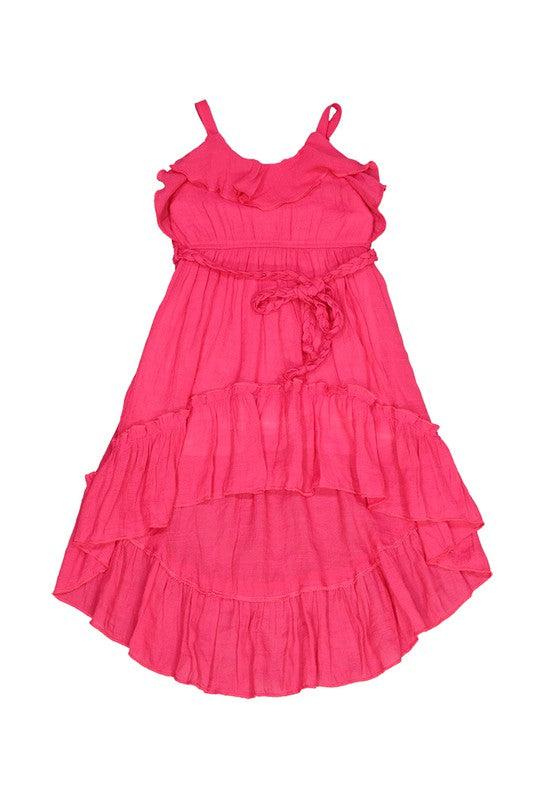 Fuchsia Beach Beauty Hi-Lo Gauze Cotton Ruffled Dress