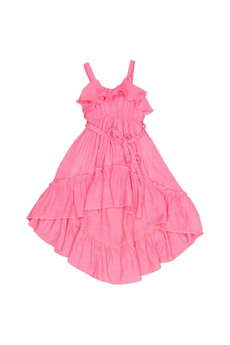 Sweet Pink Beach Beauty Hi-Lo Gauze Cotton Ruffled Dress