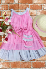 Pink Toddlers-Girls Soft Cotton Color Block Boho Dress