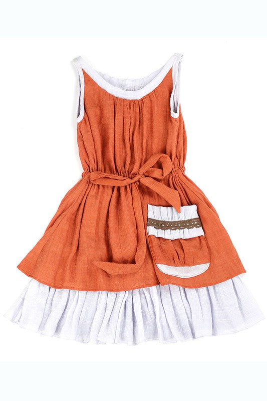 Orange Toddlers-Girls Soft Cotton Color Block Boho Dress