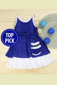 Navy Toddlers-Girls Soft Cotton Color Block Boho Dress