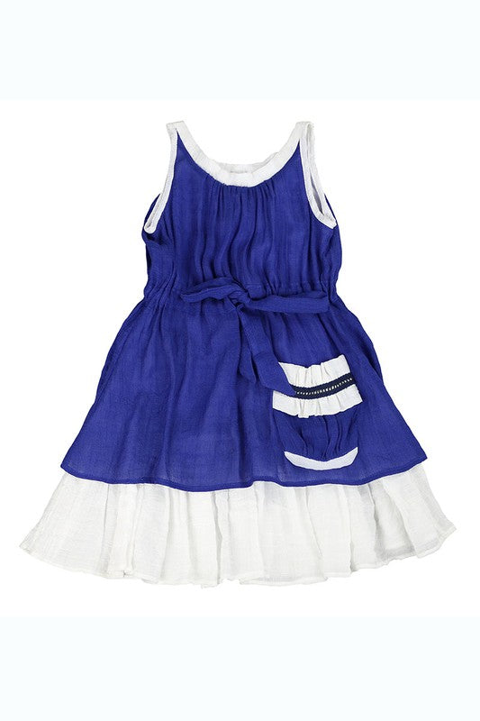 Navy Toddlers-Girls Soft Cotton Color Block Boho Dress