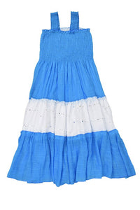 Cobalt Blue Girls Soft Cotton Bold Color Maxi Dress