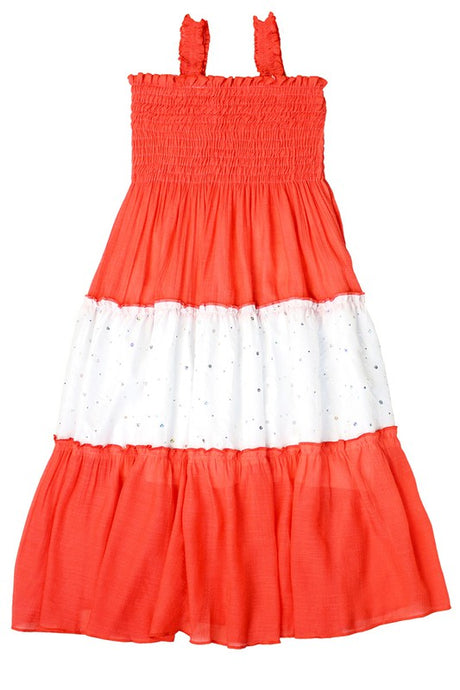 Tiger Orange Girls Soft Cotton Bold Color Maxi Dress