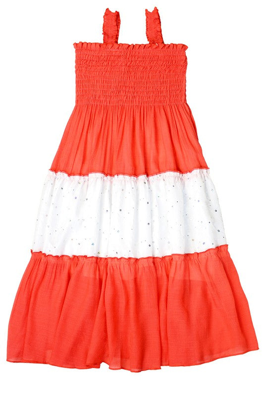 Tiger Orange Girls Soft Cotton Bold Color Maxi Dress