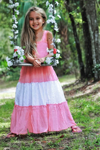 Pink Girls Soft Cotton Bold Color Maxi Dress