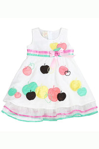 White Apple Applique Organza Ruffles Dress