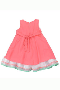 Coral Apple Applique Organza Ruffles Dress