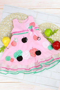 Pink Apple Applique Organza Ruffles Dress