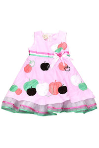 Pink Apple Applique Organza Ruffles Dress