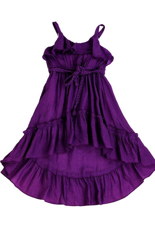 Midnight Purple Beach Beauty Hi-Lo Gauze Cotton Ruffled Dress