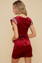 Wine Velvet Mini Dress With Studs Trim On Shoulder