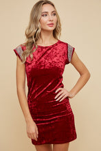 Wine Velvet Mini Dress With Studs Trim On Shoulder