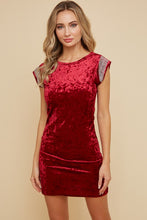 Wine Velvet Mini Dress With Studs Trim On Shoulder