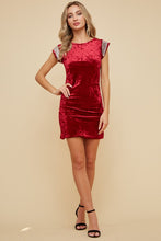 Wine Velvet Mini Dress With Studs Trim On Shoulder