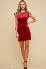 Wine Velvet Mini Dress With Studs Trim On Shoulder