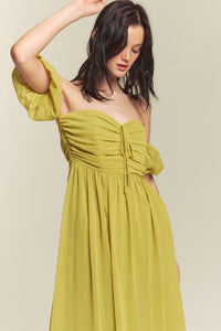 Kiwi Ruched Chest Off Shoulder Chiffon Maxi Dress