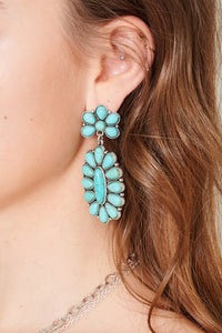 Sbtq Western Oval Turquoise Drop Earrings
