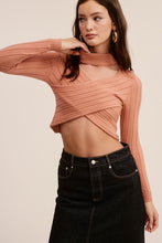 Apricot Crush Overlap Knit Mock Neck Crop Sweater Top