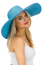 Blue Heavy Weight Wide Brim Floppy Paper Straw Sun Hat